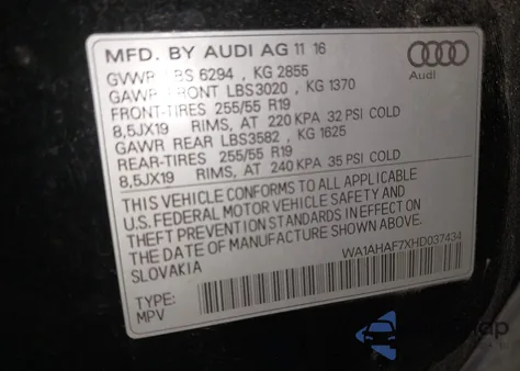 2017 Audi Q7 2.0T Premium из США, поврежденный, VIN WA1AHAF7XHD037434